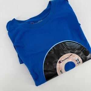 Champion Kids Long Sleeve T Shirt Blue Vinyl Record Graphic Size L NWT